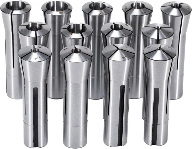 MACALLY Precision R8 Collet Set, 13pcs, 1/8" to 7/8" Carbon Steel, Mill Collet Set, 7/16"-20 Thread, for Milling & Mill Chuck Holder - Image 1